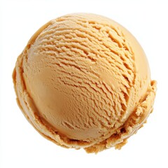 Butterscotch or caramel ice cream scoop, isolated on white background.