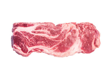 Raw Chuck eye roll steak, prime beef meat isolated on white background