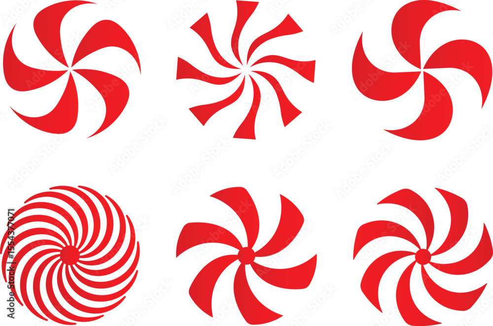 Poster assorted stylized red and white spiral abstract shapes ideal for various design projects or backgrou
