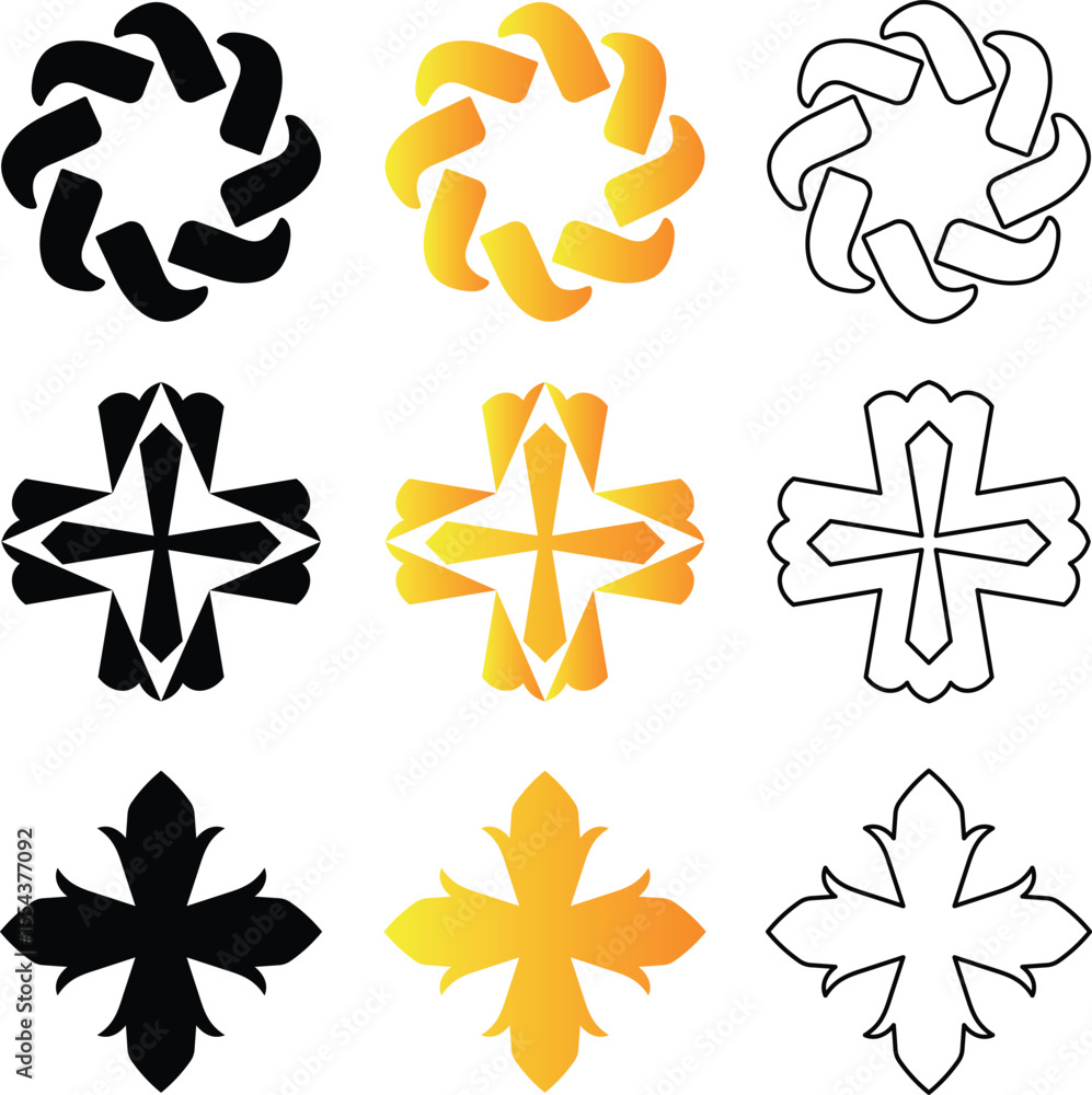 Aufkleber collection of abstract geometric vector designs in various styles and elegant color palettes for cre