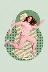 Trendy 3d zine vertical photo collage of happy girl dance weekend celebration vibe event chill...