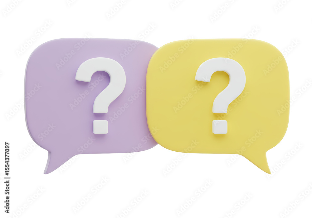 Poster isolated two colorful speech bubbles with question marks