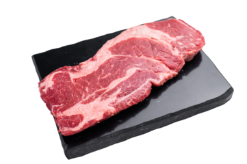 Chuck eye roll steak, raw marbled beef meat  with herb for cooking isolated on white background