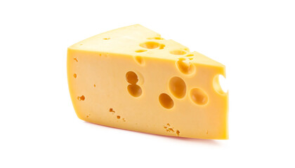 Triangular piece of cheese with holes on transparent background