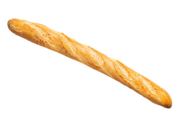 French bread baguette isolated on white background. top view