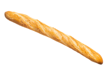 French bread baguette isolated on white background. top view