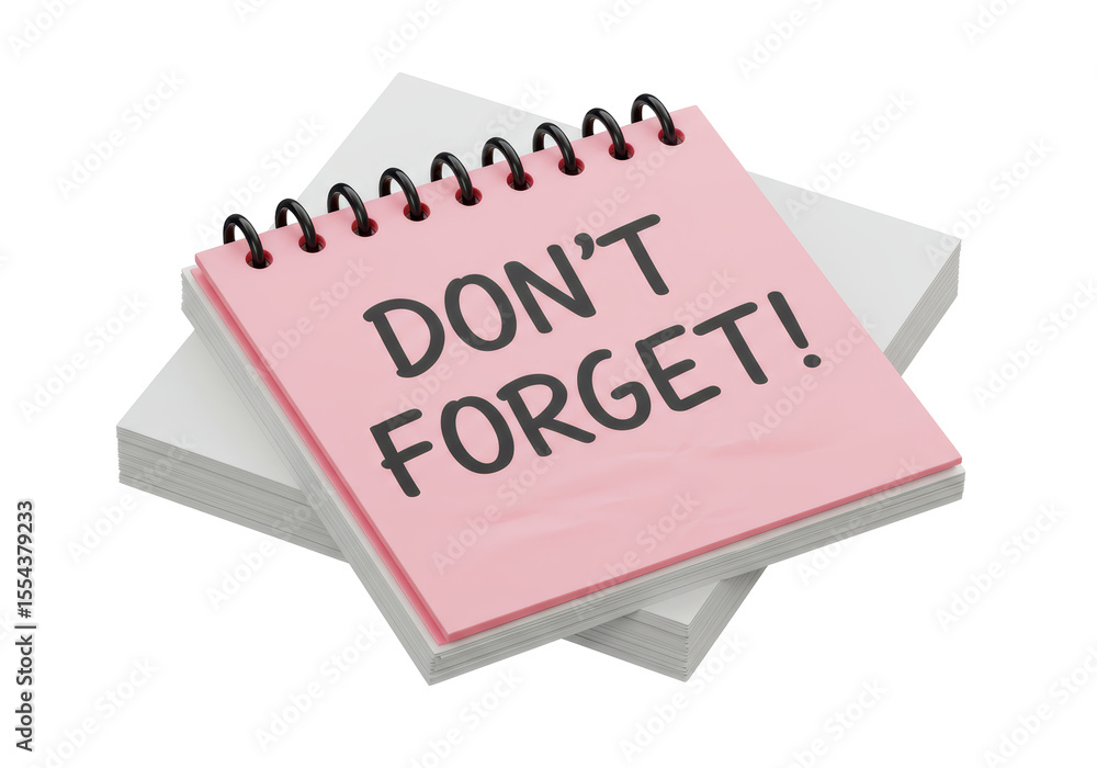 Poster isolated stack of paper note pads with don't forget reminder