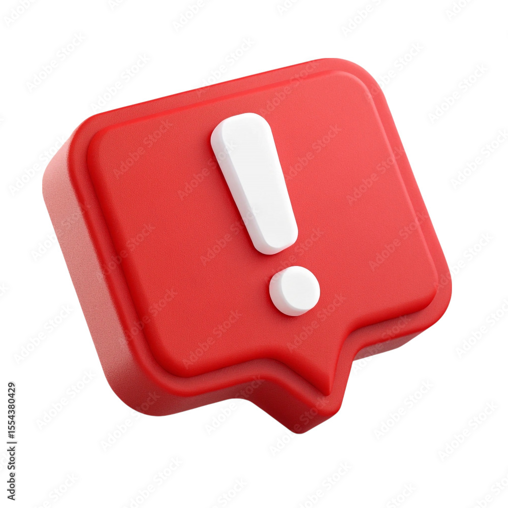 Fototapete a red notification icon with a white exclamation point on a black background in a rendered style cre