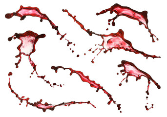 Red wine splashes isolated on white, set