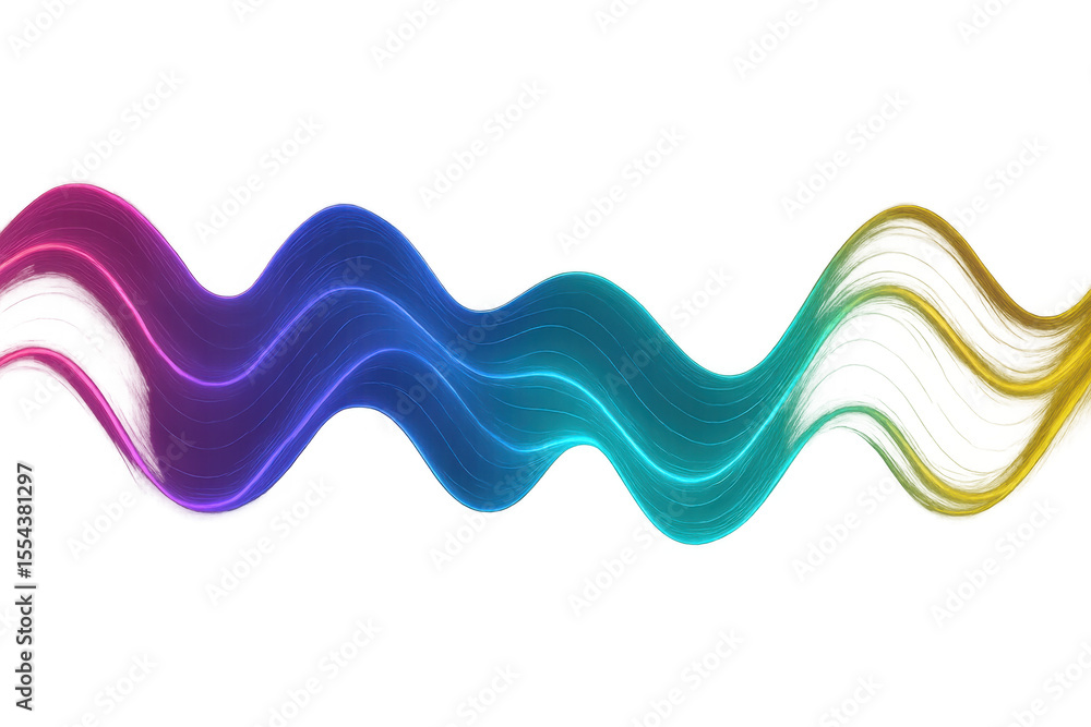Poster multicolored curved lines interweaving dynamically, generating fluid motion against translucent surf