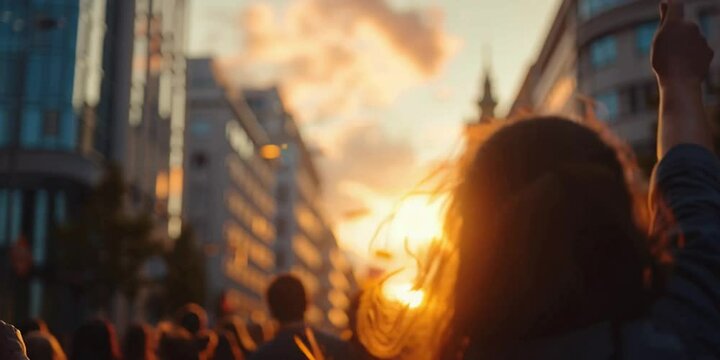 Demonstranten mit europ&auml;ischer Flagge ziehen durch die Stadt