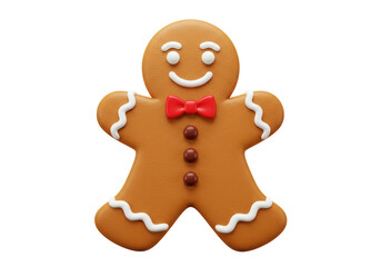 Isolated Festive Gingerbread Man Cookie with Red Bowtie