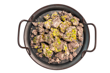 Halva with tahini and pistachio isolated on a white background. Natural vegan sweets