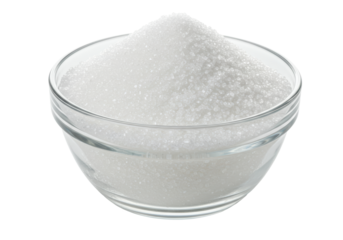 Isolated Glass Bowl Filled with Crystalline White Sugar