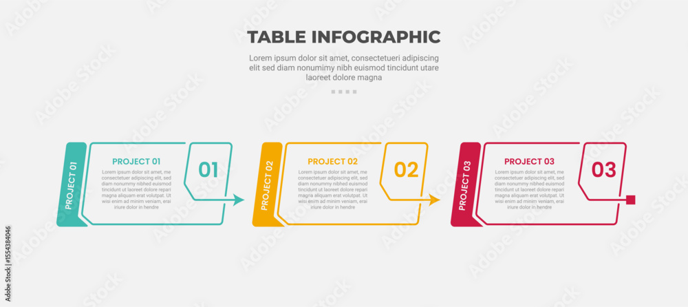 Aufkleber pricing table box infographic outline style with 3 point template with horizontal box with line conn