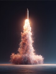 Rocket Launch: A powerful rocket soars into the sky, leaving a trail of billowing smoke and flames, capturing the awe-inspiring moment of space exploration and technological advancement.