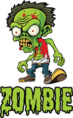 Funny green cartoon zombie monster with a mask vector illustration drawing for Halloween
