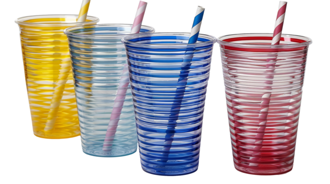 Colorful straws in cups isolated on transparent background