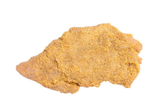 Fresh breaded Raw Wiener Schnitzel steak prepared for frying isolated on white background