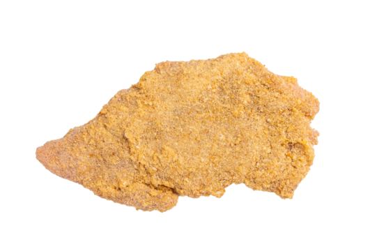 Fresh breaded Raw Wiener Schnitzel steak prepared for frying isolated on white background