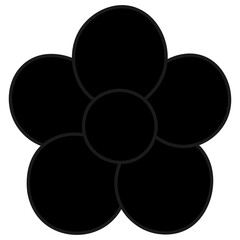 Violet. Silhouette. Flower with five rounded petals and core. Vector illustration. Isolated white background. Cartoon. Idea for web design.