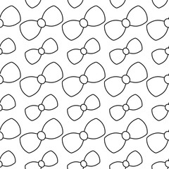 Bow. Sketch. Seamless vector pattern. Repeating ornament of cute bow ties. Isolated colorless background. Doodle style. Idea for web design.