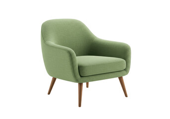 Isolated Modern Green Armchair with Wooden Legs
