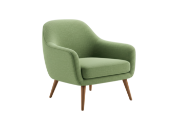 Isolated Modern Green Armchair with Wooden Legs