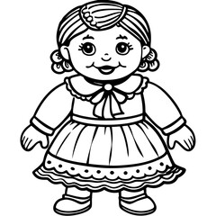 Cute cartoon girl in a dress with a bow and collar illustration
