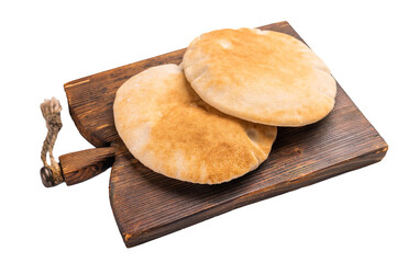 A stack of pita breads isolated on white background. top view