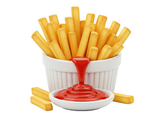 Isolated Pile of Crispy French Fries with Ketchup