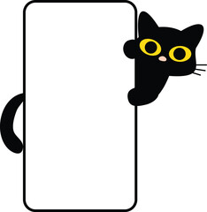 Playful Black Cat Peeking from Smartphone - International Cat Day Humor