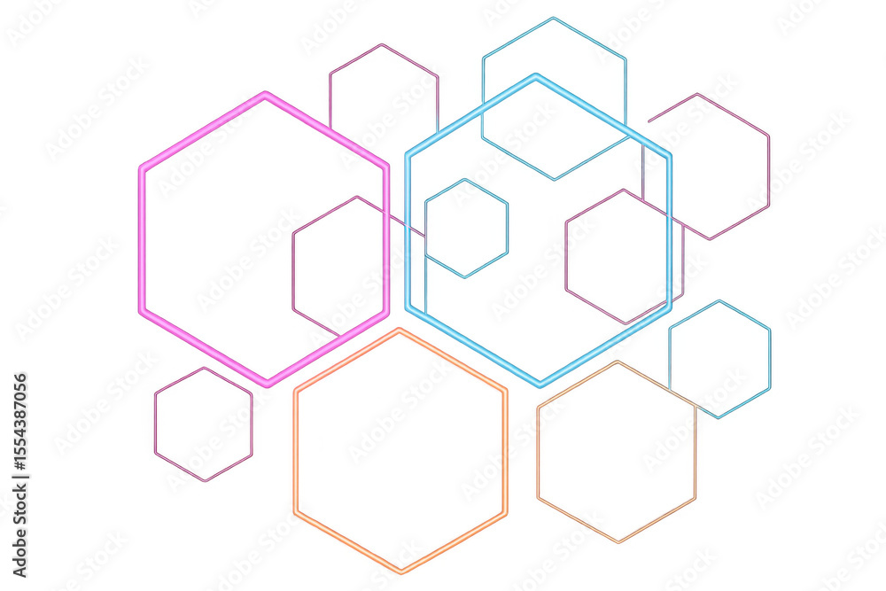 Aufkleber Glowing hexagonal network connecting in vivid colors, representing digital innovation and technological progression on transparent backdrop