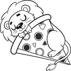 A funny, cute cartoon vector illustration of a happy pizza character with cheese, isolated on white
