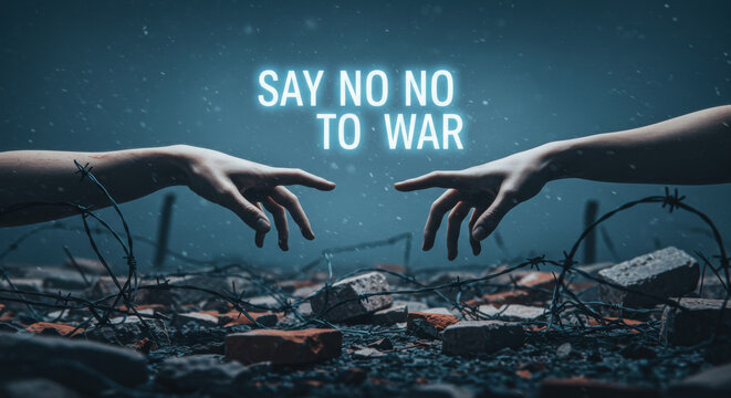 Hands reaching peace post war