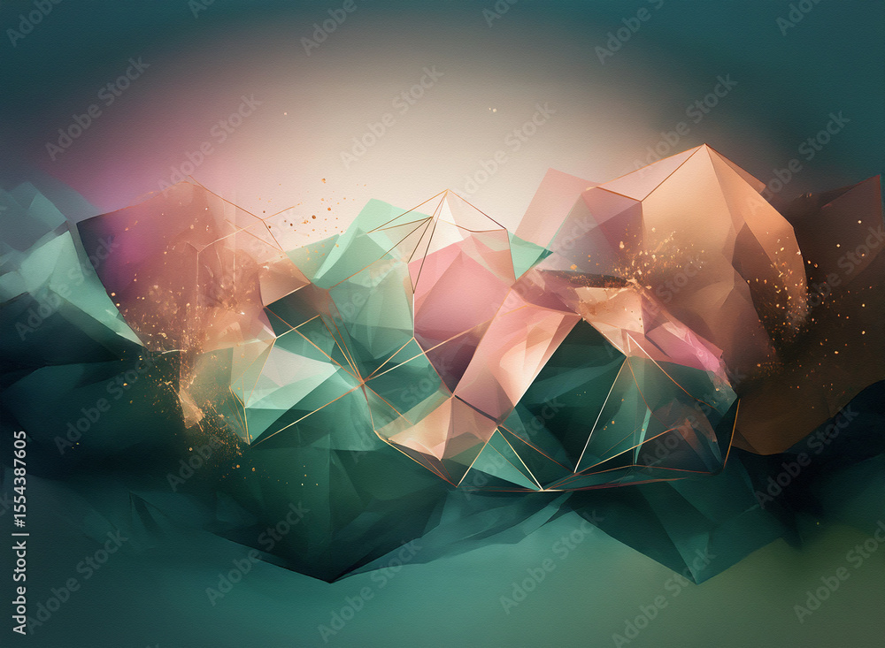 Poster abstract geometric shapes with polygon forms and a soft pastel color palette. digital artwork create