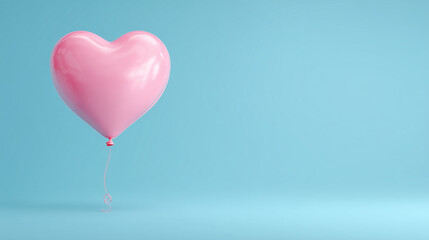 Pink heart shaped balloon on light blue background perfect for Valentines Day, love, romance, anniversary, celebrations, and festive occasions.