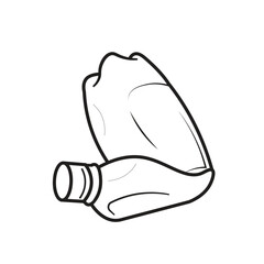 Isolated outline pictogram of a used plastic bottle, crumpled and discarded, representing waste, pollution, and the importance of recycling awareness