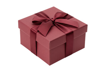 Isolated Maroon Gift Box with Satin Ribbon