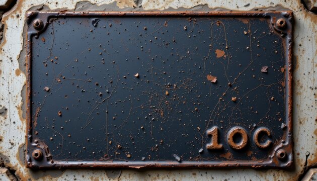 Rustic Dark Grey Metal Plate with Number 10C on Weathered Wall