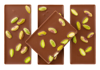 Isolated Milk Chocolate Bars with Pistachios