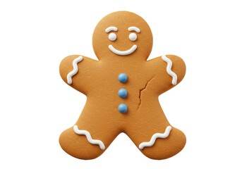 Isolated Cheerful Gingerbread Man with Blue Buttons