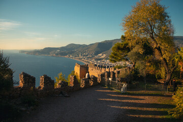 Ancient ruins on the seashore at golden hour in Turkey