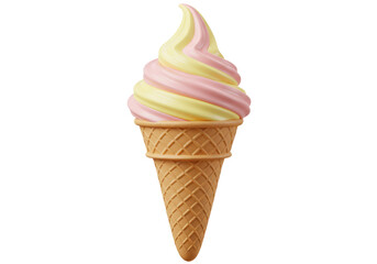 Isolated Swirl of Vanilla and Strawberry Ice Cream Cone
