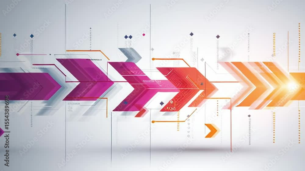 Poster abstract digital design with colorful arrows and geometric shapes in motion on a light background