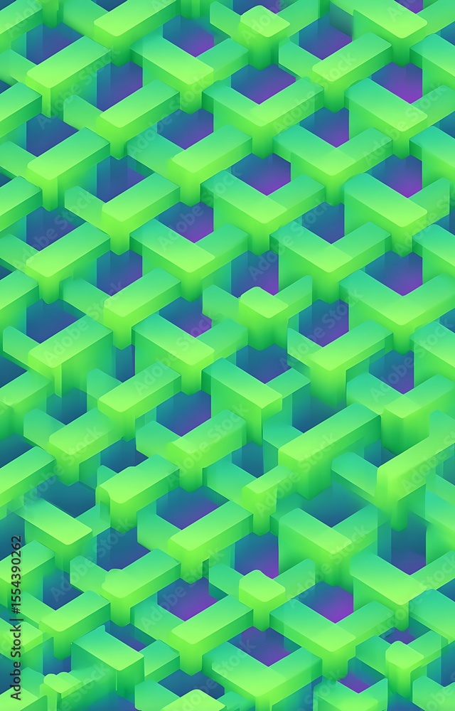 Poster interlocking isometric green structures seamless pattern