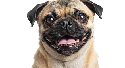 Fototapeta premium Adorable Pug Dog Portrait Happy Canine Close-Up