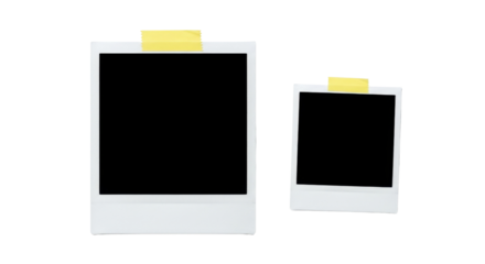 Two instant photo frames with yellow tape isolated PNG with Transparent Background