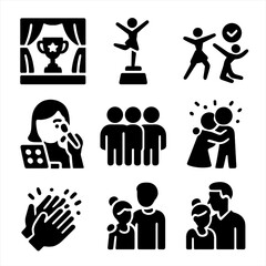 Dance Competition Icons. Solid, filled icons set of dance competitions and recitals: stage trophy, dance award