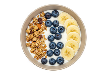 Isolated Healthy Yogurt Bowl with Granola Fruits and Banana